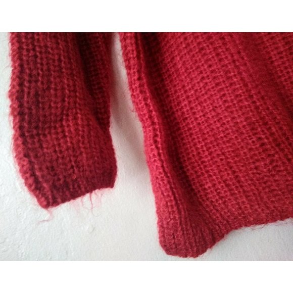 Jennifer Moore Womens Red Vintage Mohair Chunky Pullover V-Neck Sweater 10-12 M - Picture 7 of 11